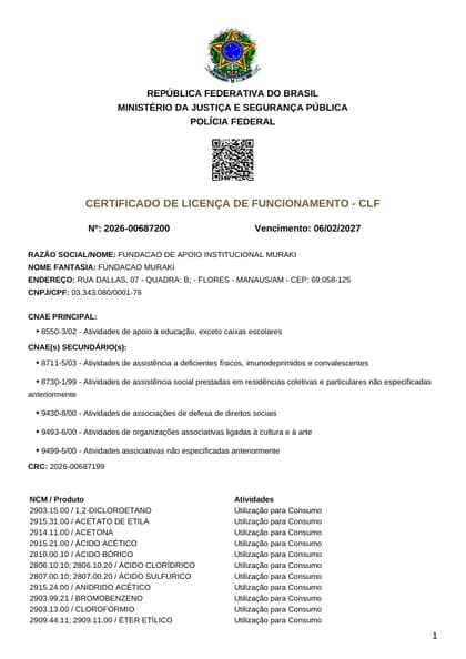 Primeira página: Licença de Funcionamento — CLF